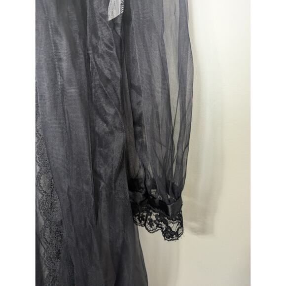 Vintage Cinema Etoile Size M Black Sheer Lace Open Front Robe Made In USA 36" L - Picture 4 of 9